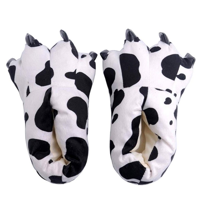 AISHNE Adult Cute Plush Animal Paw Slippers Fuzzy Warm House Shoes Cow M - Image 1